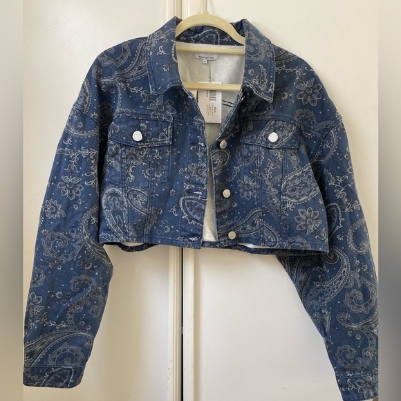 WeWoreWhat Paisley Cropped Denim Jacket Size XS/S NEW WITH TAGS! - Picture 3 of 6
